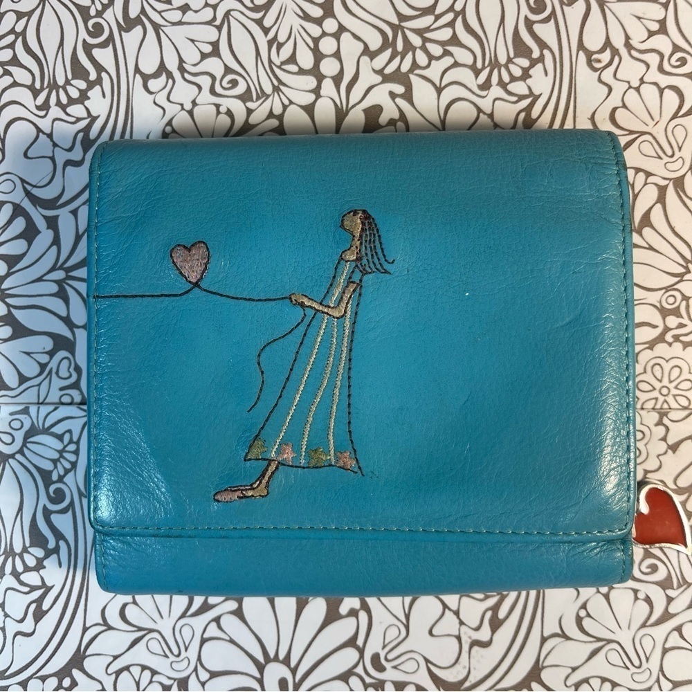 Le Saunda Blue Leather Trifold Wallet Romantic Floral Style Zip Coin Purse